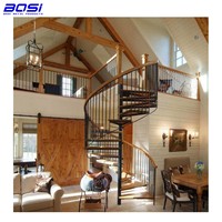 Nouveau modèle d'escalier en colimaçon moderne pour intérieur, marches avec main courante en bois, système de garde-corps en acier au carbone, installation facile en DIY, salon