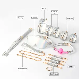 Сексуальный набор для тренировки связывания оральных шаров наручники и блестящие кожаные манжеты для ног лазерные секс-игрушки для взрослых товары для возрастной группы - Product Image 4