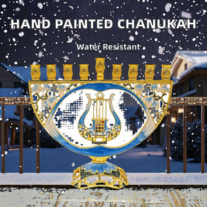 Mosaic Artistic Jewish Chanukah Menorah <b>Candlestick</b> Holder Handmade Eco-Friendly Durable Waterproof Blue Gold Religious Judaica - Product Image 2