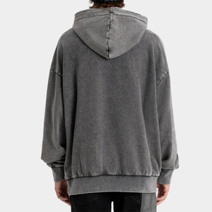 Distressed <b>Hoodie</b> Custom Logo Streetwear Oversized Patchwork Pullover Hooded Sweatshirt Men Casual Washed <b>Grey</b> Hip Hop <b>Hoodie</b> - Product Image 3