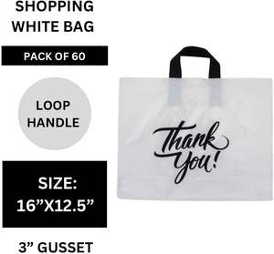 Sacs à provisions en plastique PE de taille personnalisée en gros avec poignées blanc et noir imprimé «merci» refermable - Product Image 2
