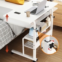 Bureau d'ordinateur moderne réglable en hauteur avec plateau en bois et structure métallique, table d'ordinateur portable mobile