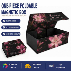 Scatola Magnetica Pieghevole Lucida in Un Unico Pezzo con Motivo Floreale Interno ed Esterno per Confezioni Regalo e Profumi - Product Image 1
