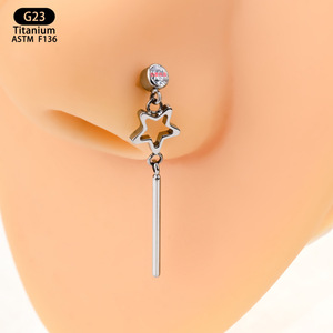 Pendientes de Titanio con Colgante de Estrella de 11 mm, G23 ASTM F136, Joyería Larga para Piercing, Moda para Fiestas - Product Image 4