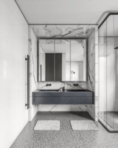 Mueble de Baño Moderno Europeo con Espejo LED Inteligente, Lavabo de Piedra Artificial Personalizado para Hotel, Apartamento, Villa - Product Image 5