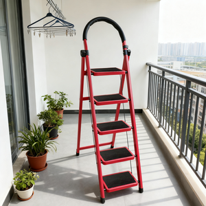 <span class=keywords><strong>Escalera</strong></span> Plegable Portátil de Acero Tipo A, <span class=keywords><strong>Escalera</strong></span> de Cocina, <span class=keywords><strong>Escalera</strong></span> Plegable de Hierro de 5 Peldaños, Escalón Rojo - Product Image 3