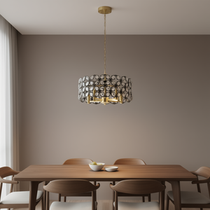 Modern 5-<b>Light</b> 19-Inch Geometric Crystal <b>Black</b> <b>Gold</b> <b>Pendant</b> Chandelier For Dining Living Kitchen - Product Image 2