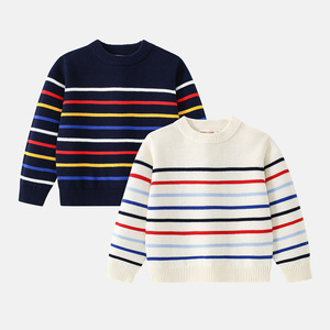 <span class=keywords><strong>Pull</strong></span> en tricot rayé colorblock confortable pour bébé garçon et fille, col rond, décontracté, automne-hiver - Product Image 1