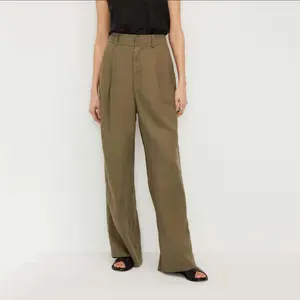Custom High Quality Women Linen Clothing Loose Casual Wide Leg Trousers For Ladies Baggy Straight-leg Palazzo Pants