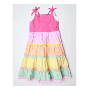 Vestido Midi de Verano de Algodón para Niñas, con Bordados Decorativos, Tela Transpirable y Ecológica, Corte Holgado, Estilo Playero - Product Image 1