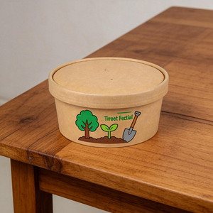 Conteneur alimentaire rond jetable biodégradable personnalisé en papier kraft, bol à salade sans couvercle pour l'emballage alimentaire - Product Image 1