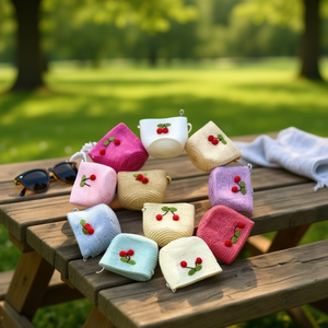 Borsa Piccola in Paglia Intrecciata con Ciliegie in Feltro 12x14cm per Donna, Accessorio di Moda - Product Image 2