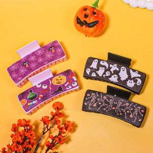 Pince à cheveux rectangulaire en similicuir avec imprimé fantôme et citrouille pour Halloween, accessoires de coiffure pour fêtes et festivals - Product Image 1