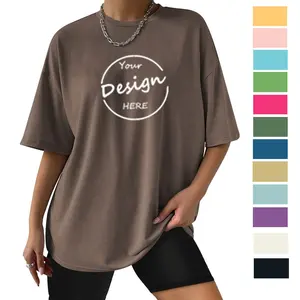 Custom Fashion Long Oversized T-Shirt Ladies Puff Print 60% Cotton 40% polyester Women Baggy Tshirt With Private Label