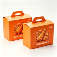 Boîte à poulet frit portable personnalisée avec poignée, boîte en papier pour la restauration rapide, recyclable, résistante à la graisse, impression orange personnalisée