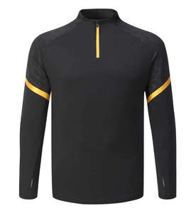 Veste de sport unisexe noire à manches longues avec fermeture éclair 3/4, personnalisable avec logo d'équipe, design DriFit à manches complètes et col montant, vente en gros - Product Image 1