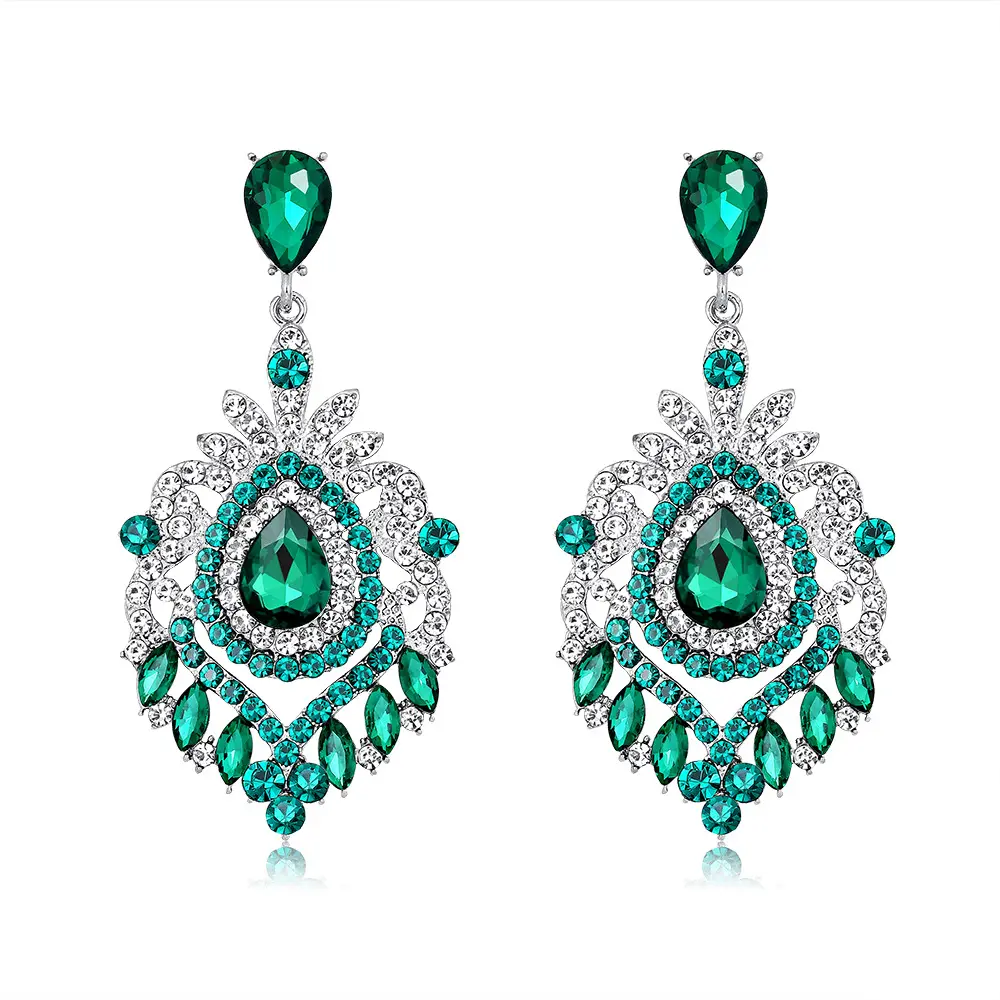 European And American Luxury Diamond-Set Earrings Alloy Exaggerated Vintage Earrings Fashion Exquisite Bridal Earrings