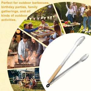 Pinzas para Barbacoa de Acero Inoxidable con Mango de Roble, Pinzas para Parrilla, Pinzas para Alimentos para Cocina - Product Image 6