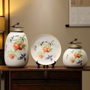 Juego de Tres Piezas de Cerámica Blanca Estilo Art Deco Moderno, Florero de Escritorio, Jarra de Almacenamiento con Tapa de Aleación, Floreros Decorativos de Resina - Product Image 3