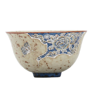 Taza de té retro azul y blanca con diseño de peonía y posavasos, taza de cerámica personal individual para té de la tarde - Product Image 5