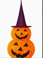 Double citrouille d'Halloween avec chapeau de sorcière, pré-éclairée, homologuée IP44, décoration extérieure en cuivre pour les fêtes