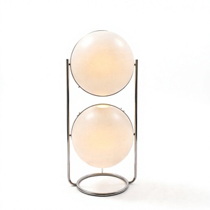 Lampe sur pied moderne à double globe, base en métal argenté, lumière LED blanc chaud - Product Image 2