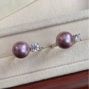 Anillo de Perla Púrpura de Diseño Minimalista, Color Púrpura Uva Original, Diamante Único, Balanza de Equilibrio, 11-12 mm, Redondo, Ligero - Product Image 2