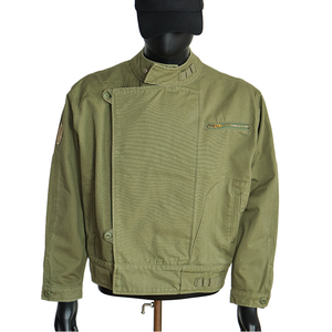 Men's Olive Green Canvas Workwear Shirt <b>Jacket</b> Stand Collar Single Button Regular Fit Solid Color Breathable Cotton Material - Product Image 1