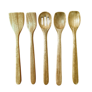 Juego de utensilios de cocina de madera de acacia de 5 piezas: espátula resistente, cuchara, batidor de ensalada, cuchara para freír, utensilios de cocina de mango largo - Product Image 1