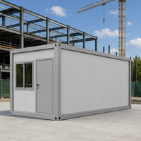 Casa Container Prefabbricata Grigio Chiaro con Struttura in Acciaio Moderna, Unità Singola, per Ufficio in Cantiere, Guardia, Scuola e Hotel