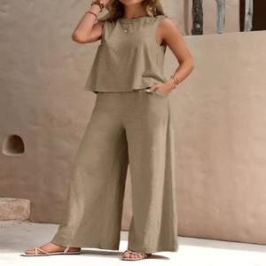 Damen Casual Vacation Style Sommer 2-teiliges Set Hohe Taille Lose Hose mit Muster dekoration und kurzem Oberteil mit Kragen - Product Image 3