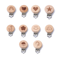 Attache-tétine en bois de hêtre naturel lisse pour bébé, motif animal de dessin animé, pour les dents et les gencives, chaîne anti-chute confortable, accessoires de bijoux DIY