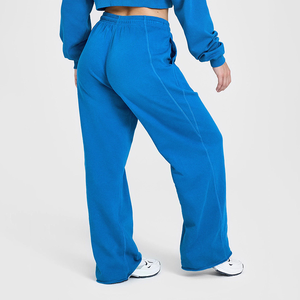 En gros, pantalon de jogging sport ample pour femme, grande taille, en coton respirant, à jambe large, avec cordon de serrage central, vierge pour impression - Product Image 4