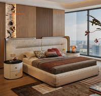 Villa-Möbel Luxuriöses Kingsize-Bett mit Lederpolsterung und Großem Kopfteil Modernes Design Komplettes Doppelbett