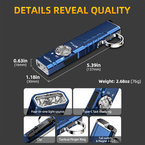 Linterna LED EDC de 2000LM, IP67, Táctica, con Anillo de Dedo, Luz Lateral RGB, Láser UV, Magnética, para Camping, Emergencias y Defensa Personal - Product Image 3
