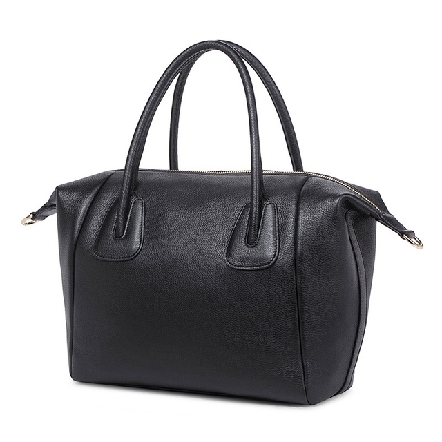 Grainy Leather Black Color Female Classical Big Top Handle Bag Custom Logo Boston Handbag