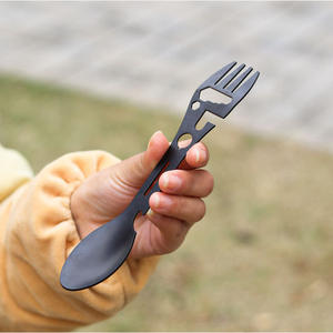 Cuillère-fourchette multifonctionnelle pour le camping en plein air, en acier inoxydable, bord dentelé, ensemble de couverts portables avec ouvre-bouteille - Product Image 2