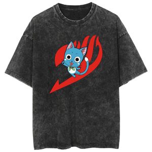 T-shirt vintage délavé, Anime <span class=keywords><strong>Fairy</strong></span> <span class=keywords><strong>Tail</strong></span>, T-shirt décontracté en coton à manches courtes pour hommes et femmes - Product Image 4