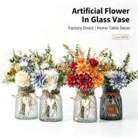Bouquet de fleurs artificielles pour décoration de table, tons automnaux doux, dahlias et roses mélangés, accentuations de verdure d'eucalyptus, garniture de vase