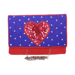 กระเป๋าถือขนาดเล็กดีไซน์พิเศษสำหรับผู้หญิงกระเป๋าถือไนลอนปักลายรูปหัวใจสีแดงสีน้ำเงินคลุมไหล่แฟชั่นวันอเมริกา - Product Image 1