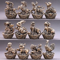 1 pièce Porte-encens rétro en cuivre Yuanbao Douze Signes du Zodiaque, Support d'encens d'intérieur, Artisanat métallique créatif en cuivre jaune Dragon Tigre