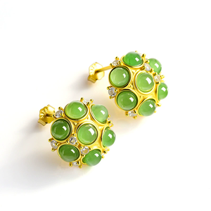 Authentic spinach green natural jade and jadeite <b>stud</b> earrings for women, made of S925 <b>silver</b> with inlaid jade - Product Image 1