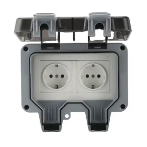 EU Standard 2 Gang Outdoor Wall <strong>Socket</strong> German <strong>Power</strong> 2 Outputs Weatherproof IP66 Rated 16A Double European Standard Outlet - Product Image 1