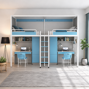 <b>Space</b> <b>Saving</b> 2 Person Bunk <b>Bed</b> with Desk and Wardrobe, Modern Dorm <b>Bed</b> for Hostel & School - Product Image 1
