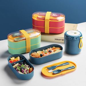 2Tier Leakproof Bento Box <b>Set</b> with <b>Lunch</b> Bag Utensils 800ml Stackable Meal Prep Container with Sauce Jar Portable BPA-Free <b>Lunch</b> - Product Image 3