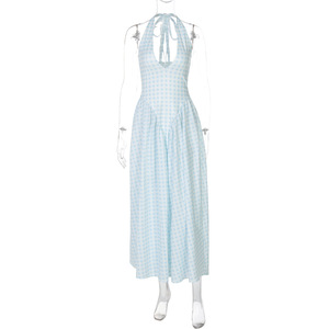 Vestido Maxi Sexy con Escote en V Profundo y Cuello Halter para Mujer, de Cintura Alta, Espalda Descubierta y Empalme con Dobladillo Ancho, Ropa Larga para Fiesta de Noche y Club 3496 - Product Image 5