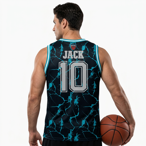 Maillot de basket-ball sublimé Haq Meharban pour hommes, sans manches, col en V, anti-transpiration, anti-UV, coupe athlétique - Product Image 4