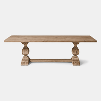 Table à manger rectangulaire extensible en bois massif, avec base en tréteaux tournés et corbeaux sculptés à la main, style luxe minimaliste, pour mobilier de villa