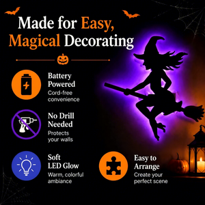 Autocollants muraux LED silhouettes d'Halloween, décorations alimentées par piles, lot de 8 à 48, style moderne et minimaliste - Product Image 1