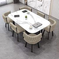 Table à manger moderne de luxe avec plateau en marbre et 6 chaises, idéale pour la maison, le restaurant, le bar, le bureau, l'appartement - Vente chaude